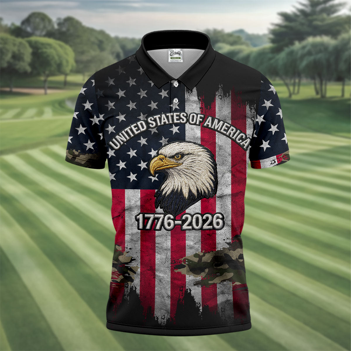 USA Bald Eagle 250 Years Camo American Flag Golf Shirt, Patriotic 4th Of July Golf Shirts For Men