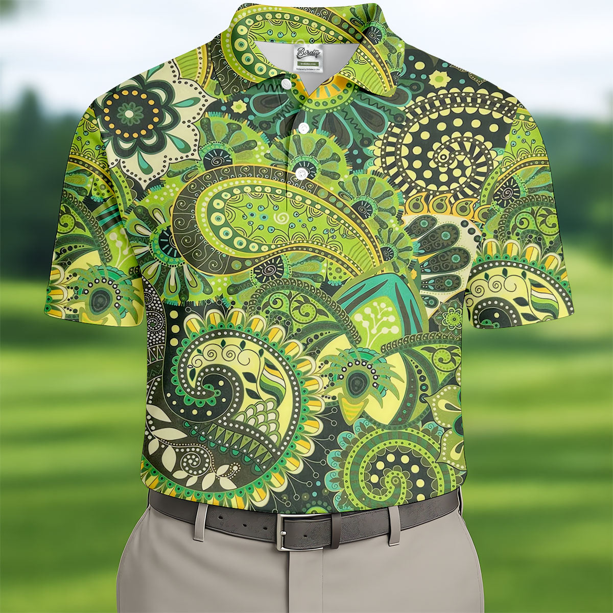 Paisley Print Green Golf Shirt, Golf Tops For Men, Polo Shirts For Men, Golf Shirts For Men