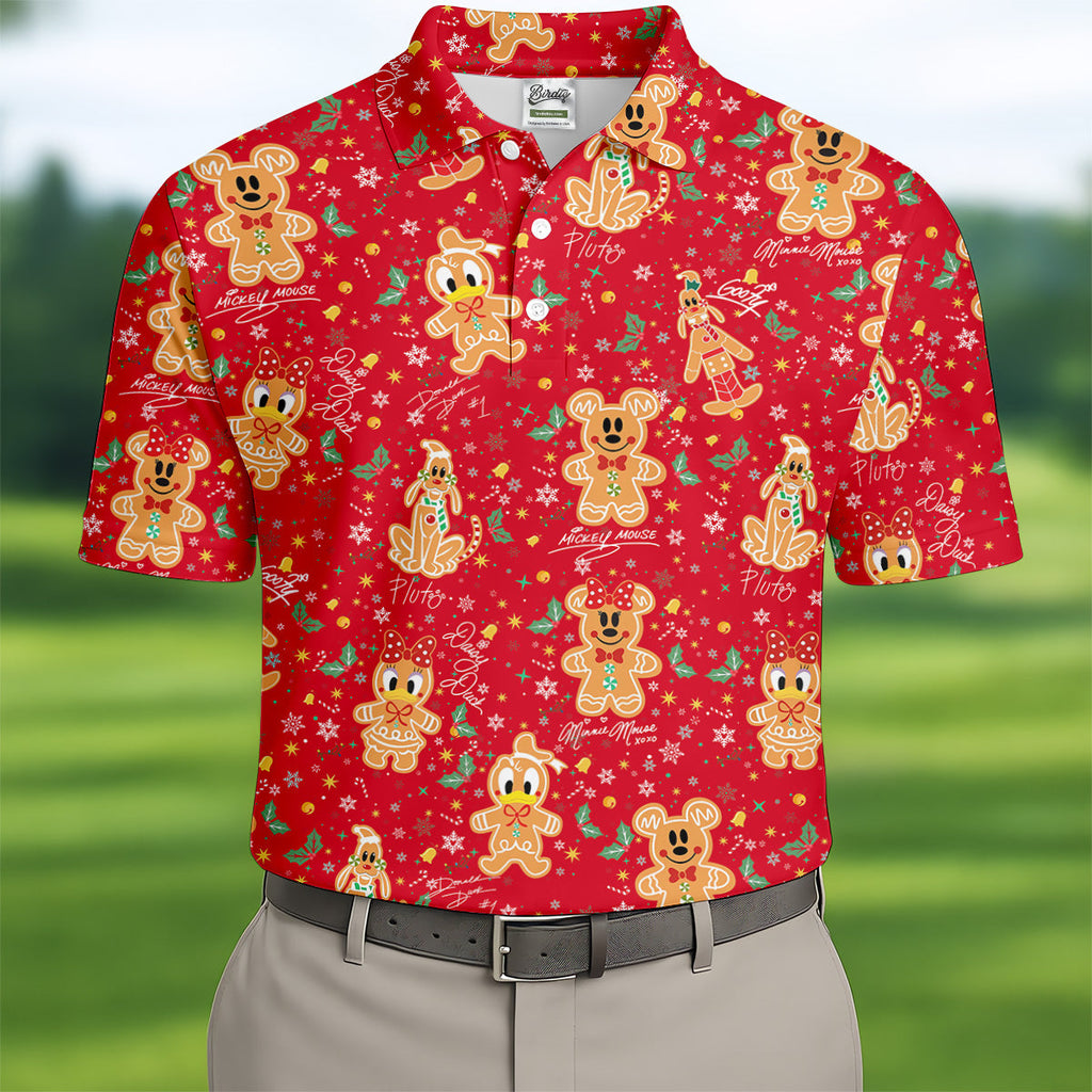 Cute Gingerbread Classic Cartoon Characters Christmas Golf Shirt, Fun Golf Shirts For Men, Golf Gift For Men