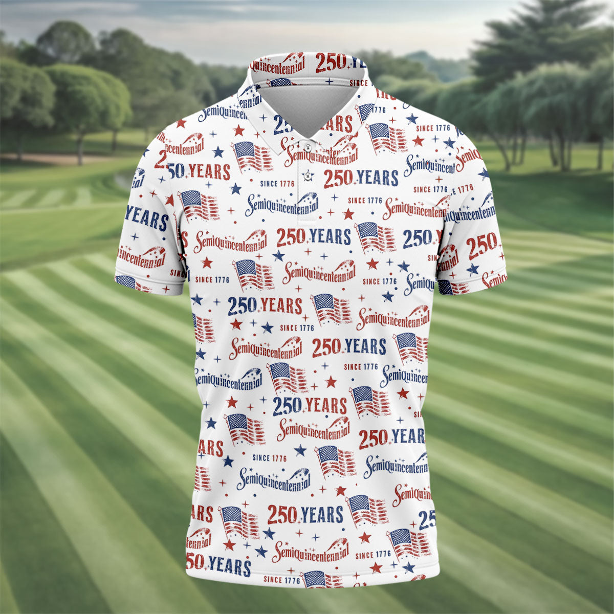 Semiquincentennial 250 Years Since 1776 Golf Tops For Men, 4th Of July Patriotic Golf Shirts For Men
