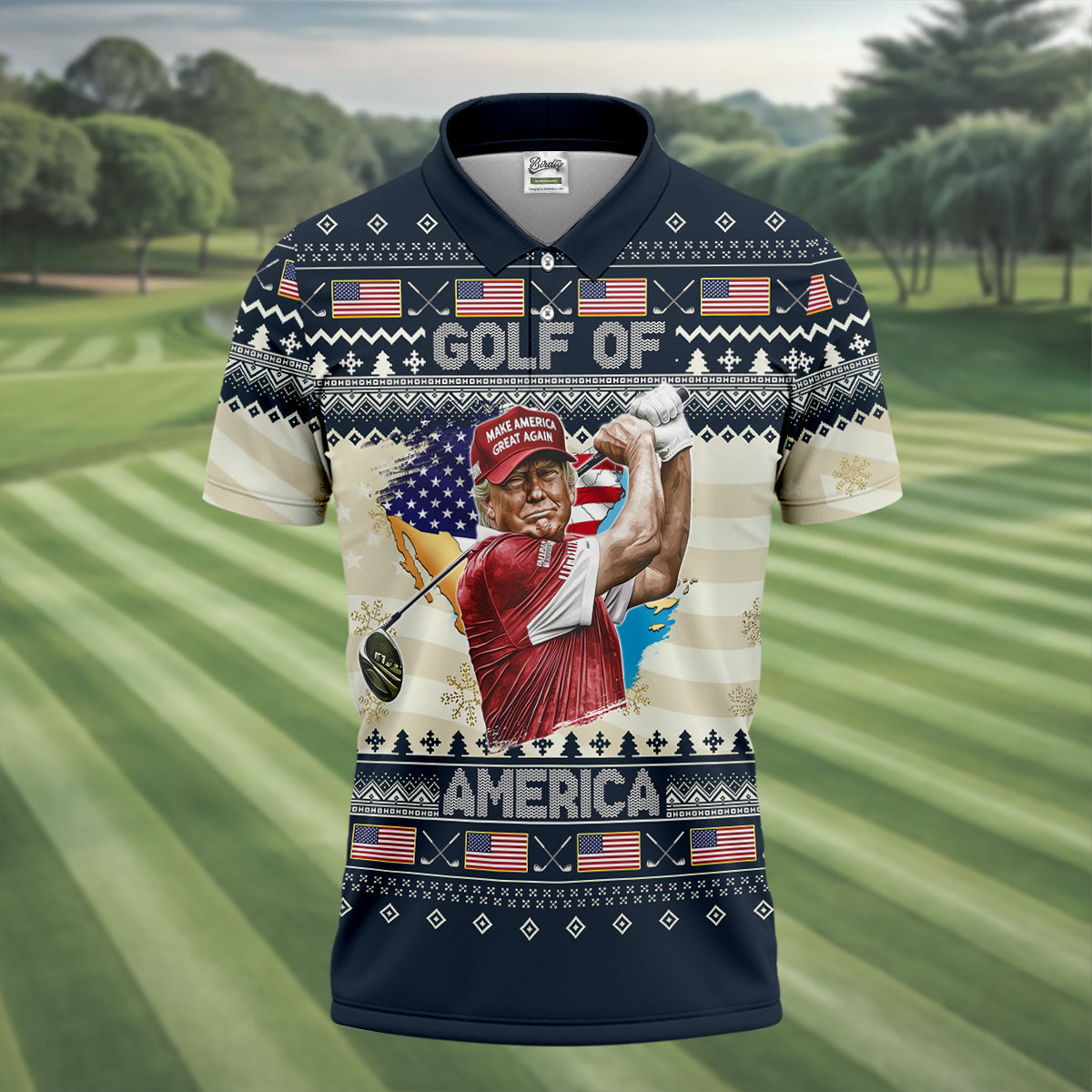 Trump Golf Of America Christmas Golf Shirt Men's Golf Polo Shirt, Funny Golf Shirt, Dad Golf Gift