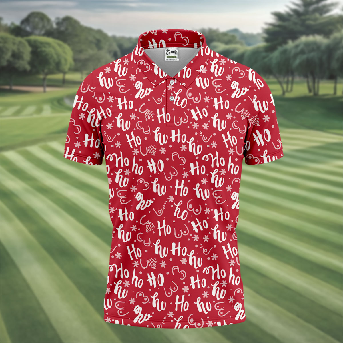 Funny Red Xmas Golf Tops For Men, Men's Funny Golf Shirts, Christmas Golf Gift, Polo Shirts For Men