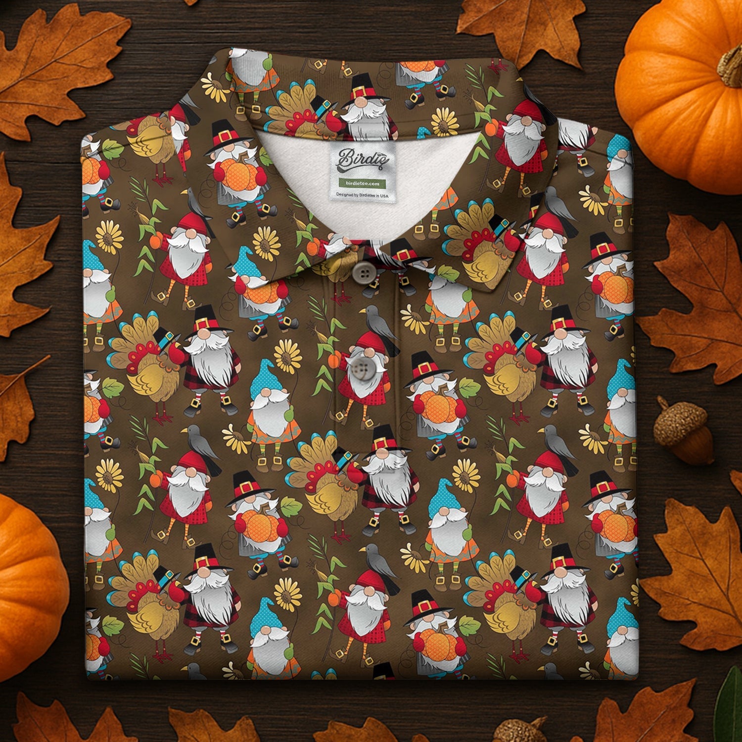 Turkey Gnome Thanksgiving Golf Tops For Men, Fun Golf Shirts For Men, Polo Shirts For Men, Golfing Apparel