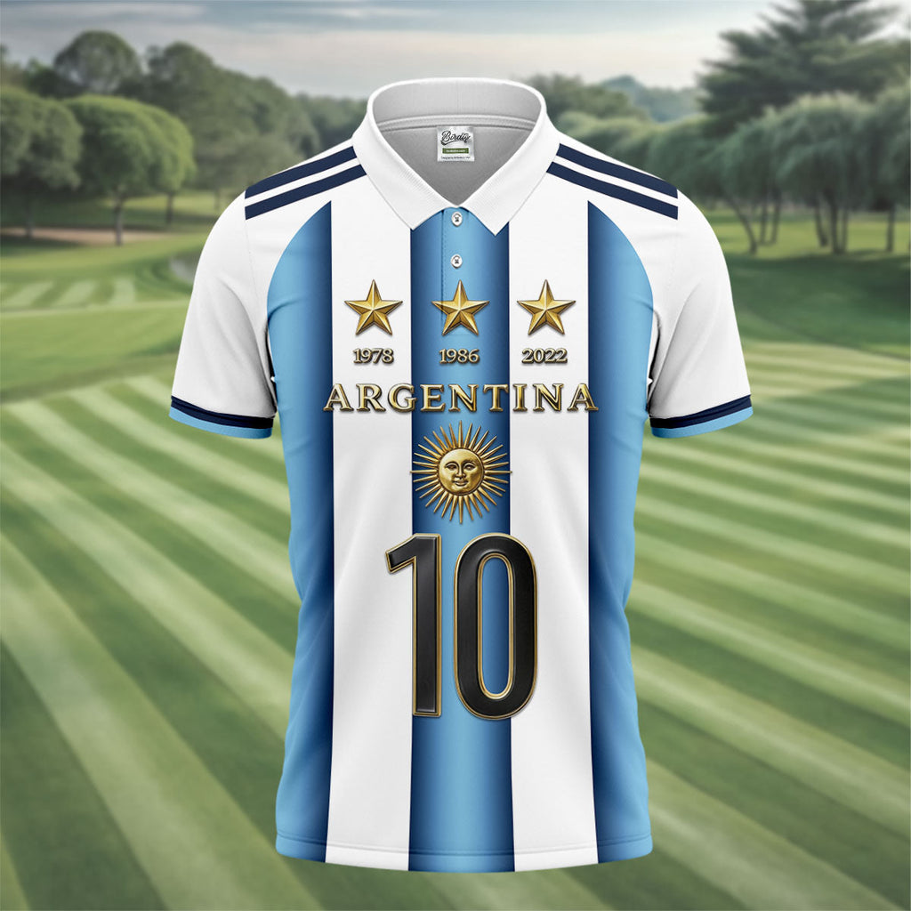 Argentina World Cup Sun Of May Golf Tops For Men, Football Theme Polo Shirts For Men