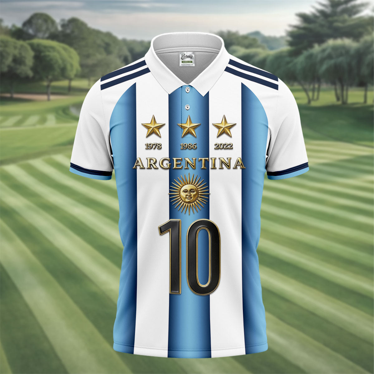 Argentina World Cup Sun Of May Golf Tops For Men, Football Theme Polo Shirts For Men