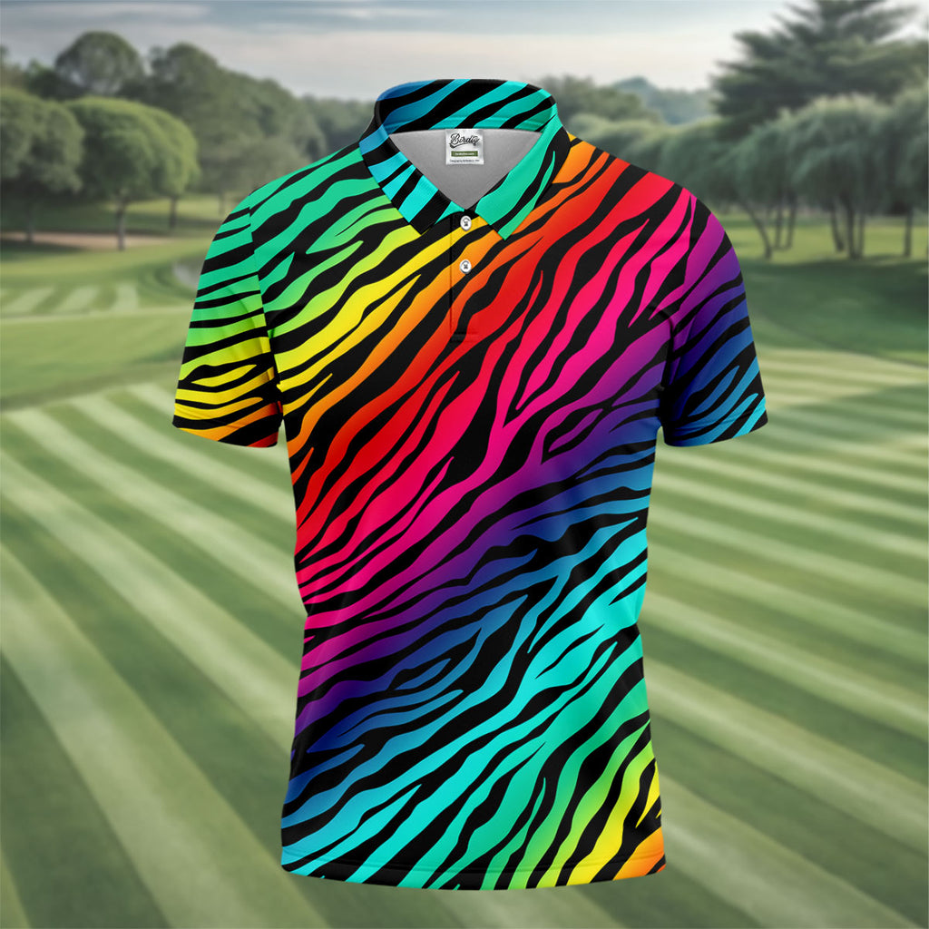 Rainbow Gradient LGBT Support Zebra Pattern Golf Tops For Men, Pride Month Golf Shirts For Men