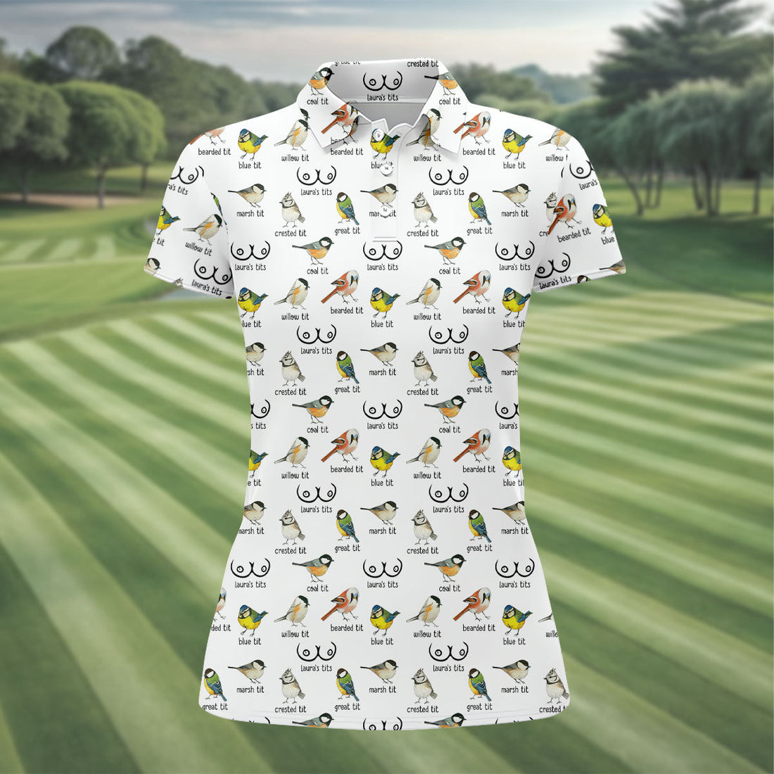 Funny Birds Adult Humor Ladies Golf Tops, Fun Women's Golf Shirts, Ladies Golf Shirt