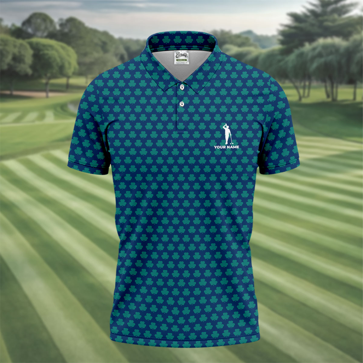 Three Leaf Clover Seamless Pattern St Patrick's Day Golf Shirt, Polo Shirts For Men, Golf Shirts For Men