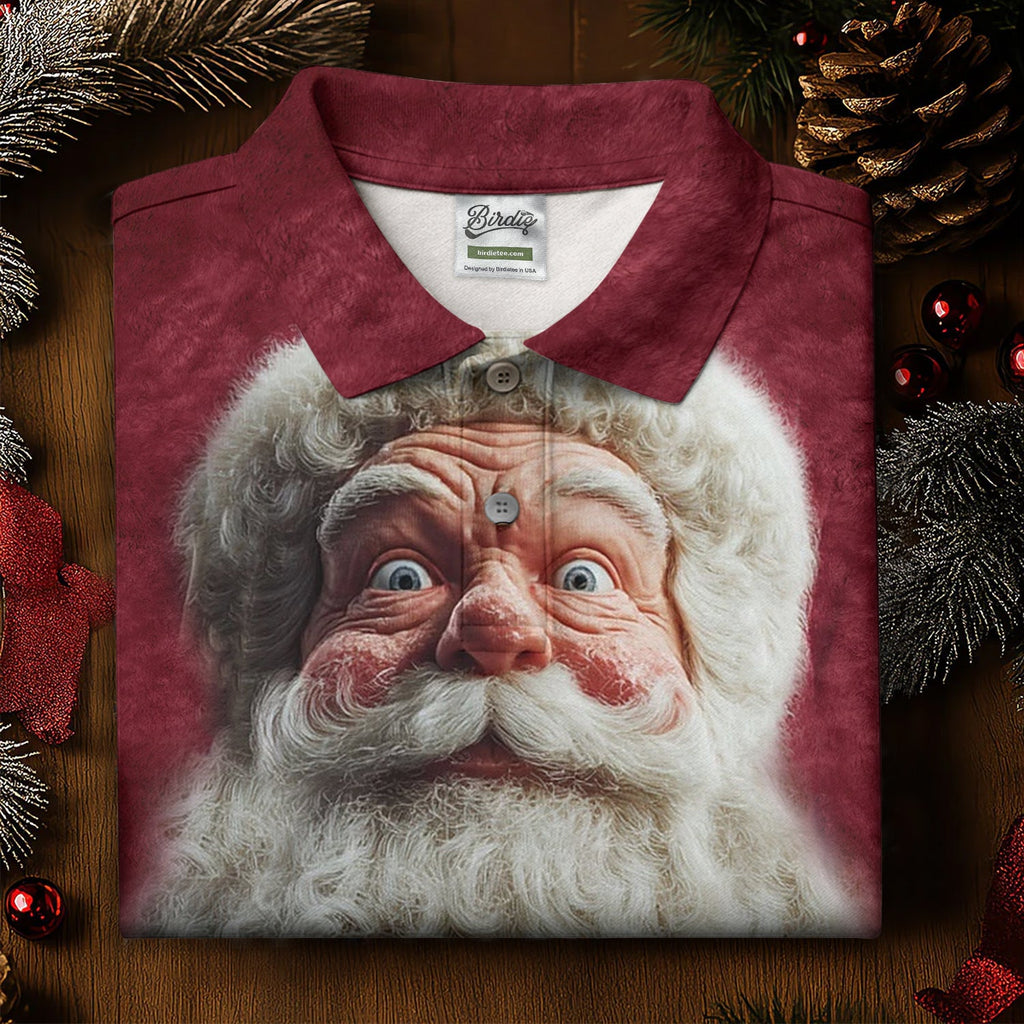 Santa Claus Face Funny Holiday Vintage Print Men's Golf Polo Shirts, Christmas Golf Shirt, Golf Gift For Men