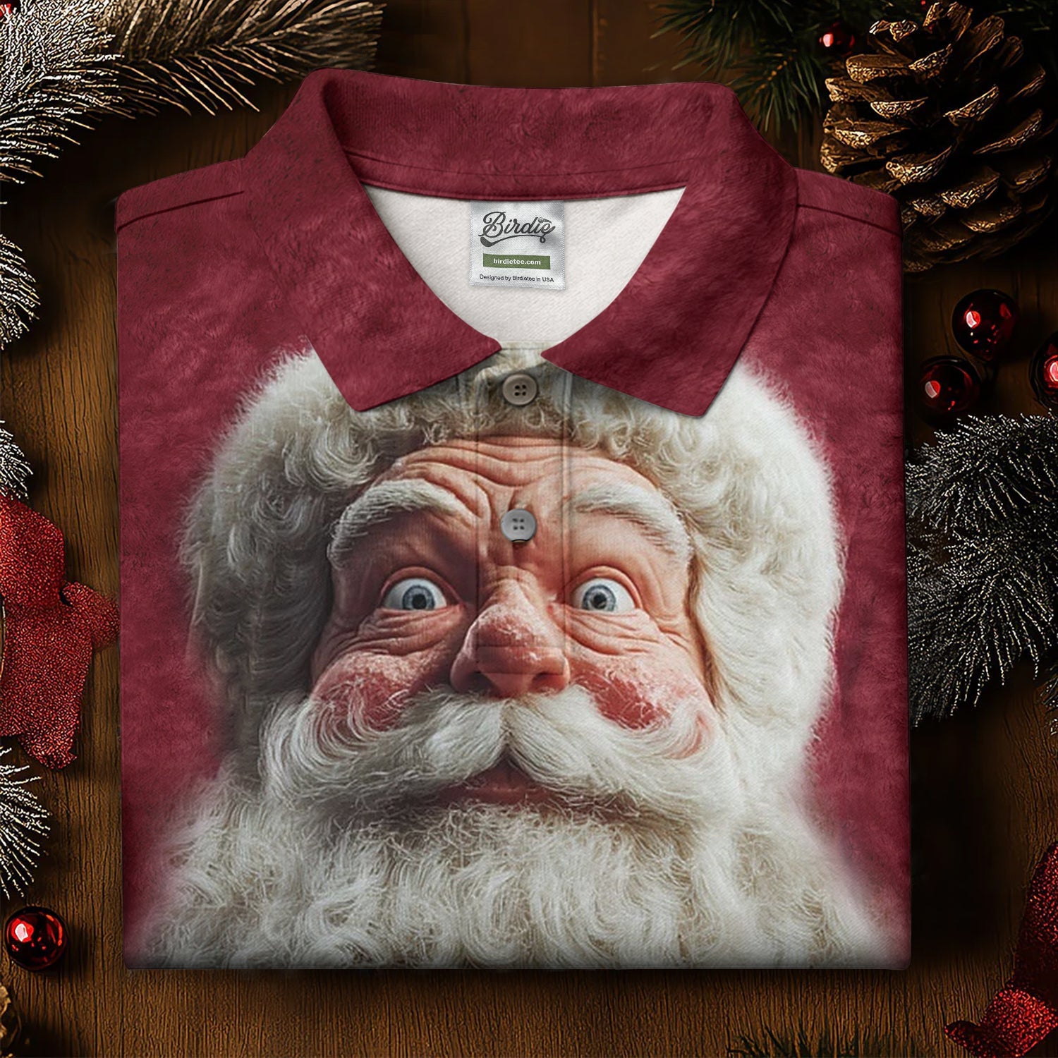 Santa Claus Face Funny Holiday Vintage Print Men's Golf Polo Shirts, Christmas Golf Shirt, Golf Gift For Men