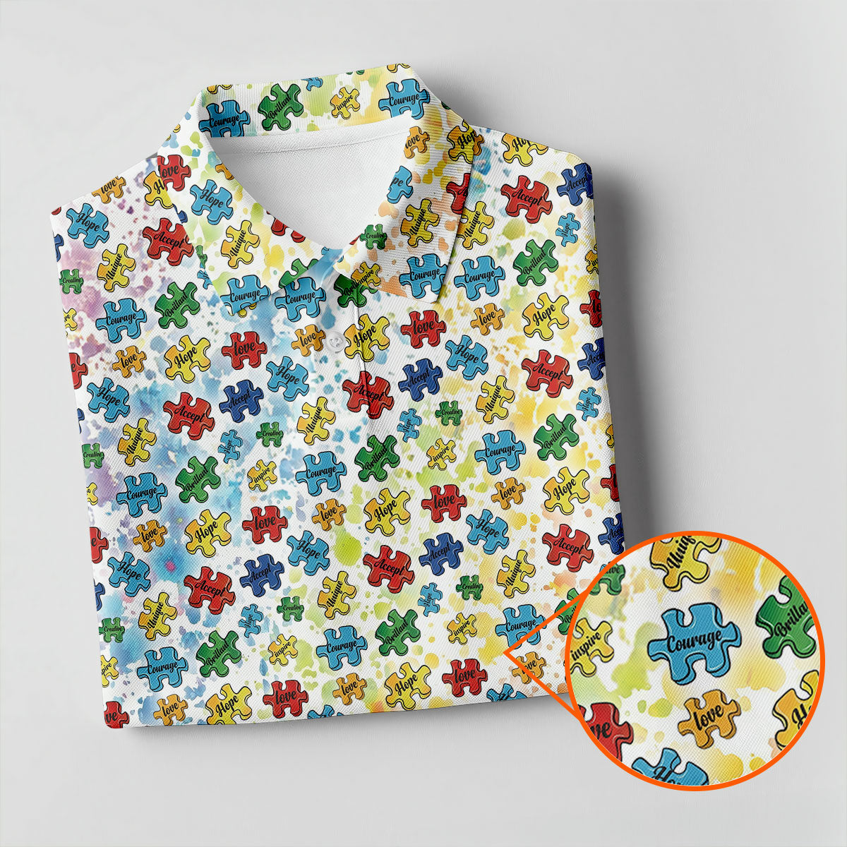 Autism Awareness Jigsaw Puzzle Pieces Rainbow Paint Splatter Men's Golf Shirt, Polo ShirtFor Men