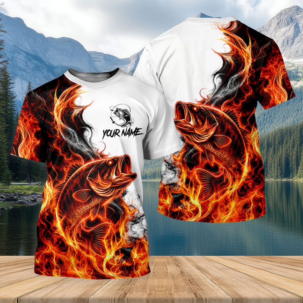 Your Name Fire Bass Fishing UPF Shirt, Fishing Shirts For Women, Performance Fishing Shirt