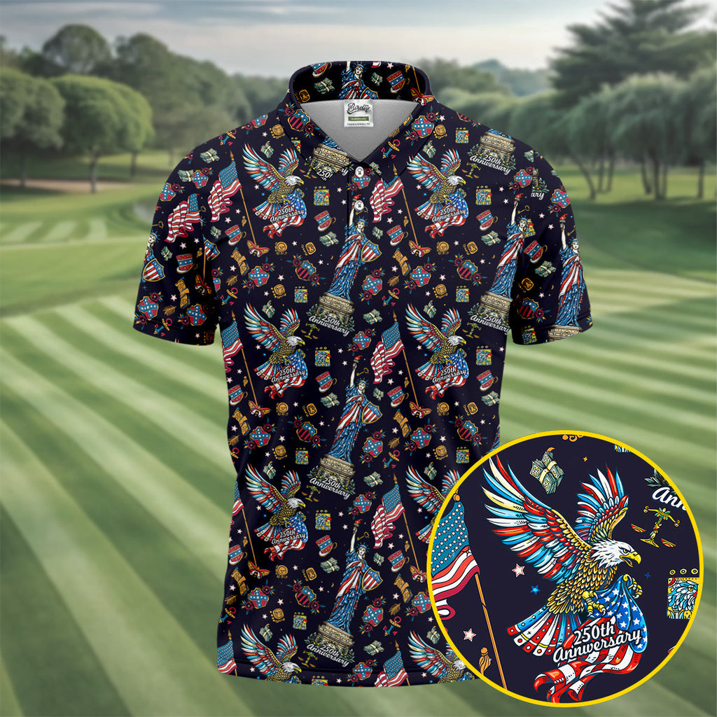 American History Culture Patriotic 4th Of July Golf Shirt, 250th Anniversary Golf Shirts For Men