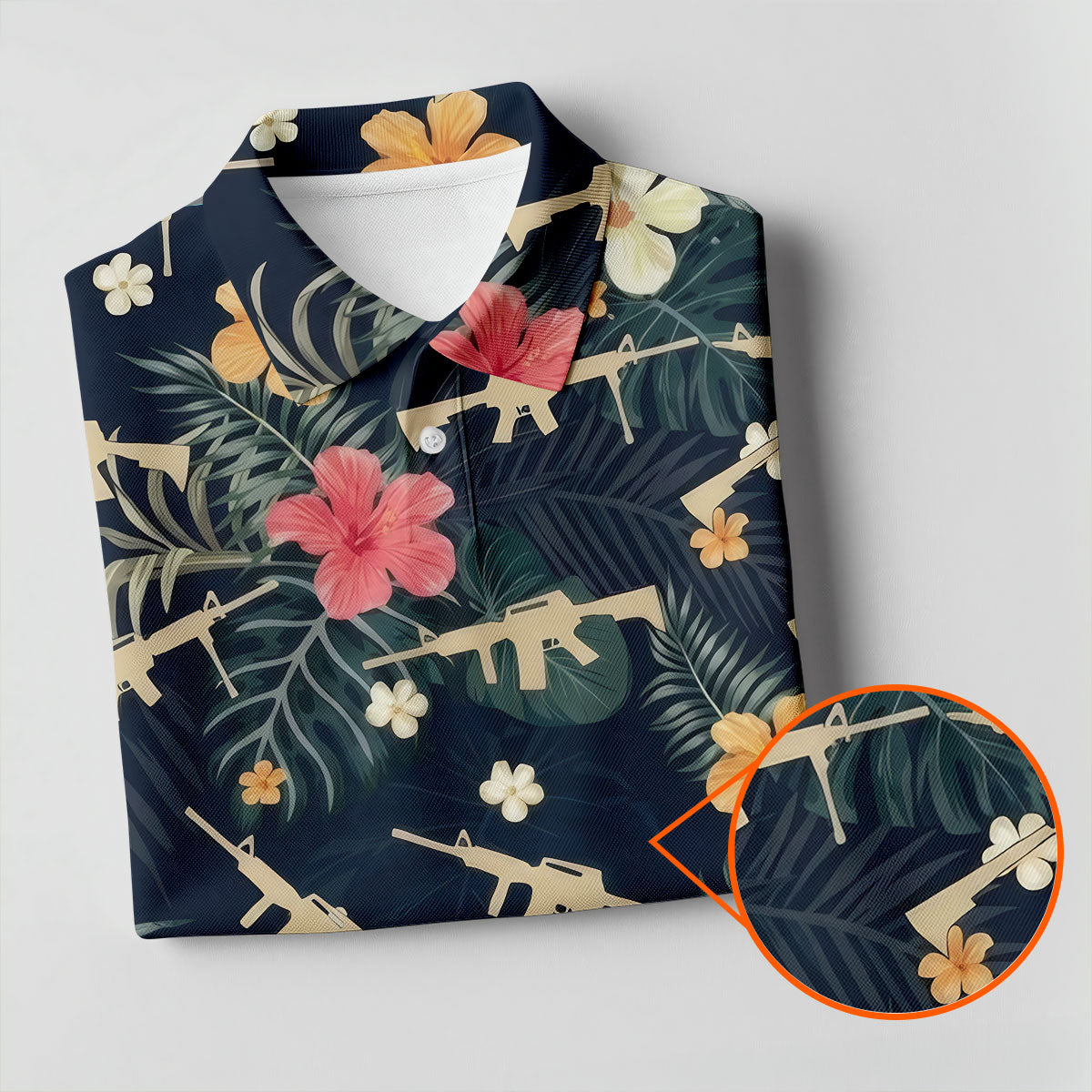 Colorful Hibiscus With Army Theme Golf Shirts For Men, Polo Shirts For Men, Golfing Apparel