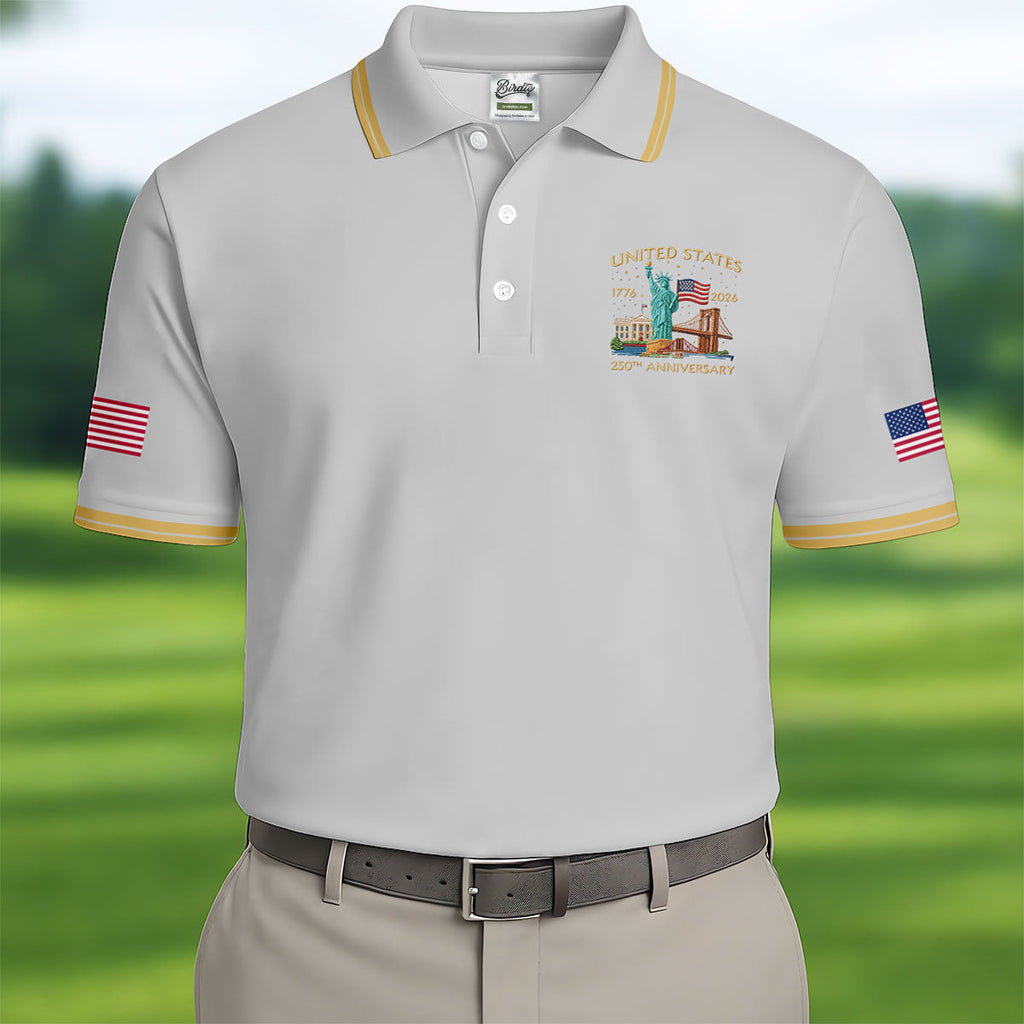America 1776-2026 Patriotic Golf Polo Shirt, US 250th Anniversary 4th Of July Golf Shirts For Men