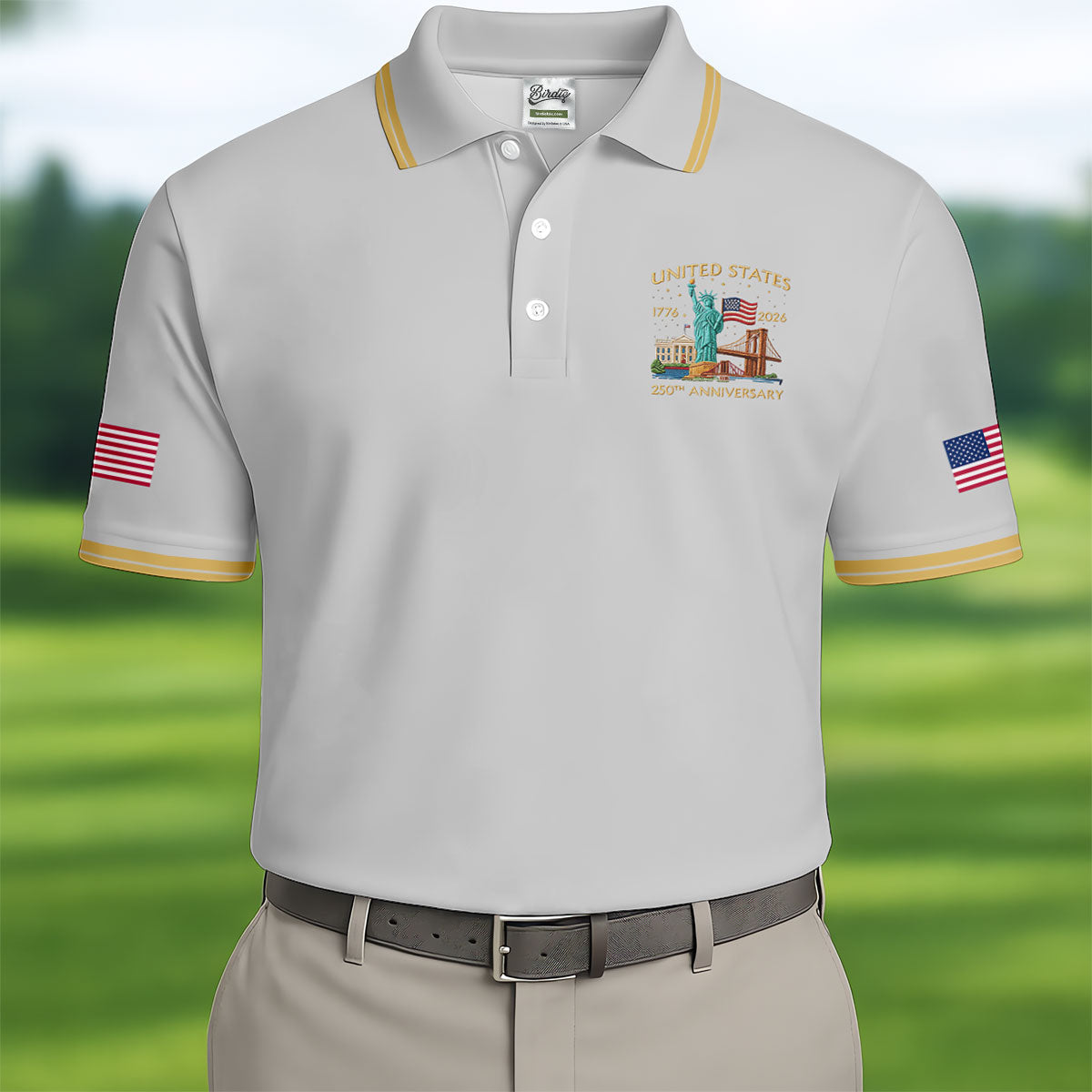 America 1776-2026 Patriotic Golf Polo Shirt, US 250th Anniversary 4th Of July Golf Shirts For Men