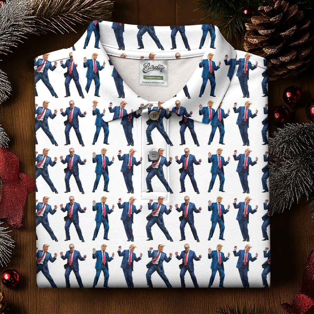 Christmas Trump Dancing Golf Tops For Men, Christmas Golf Polos Shirt, Men Golf Apparel
