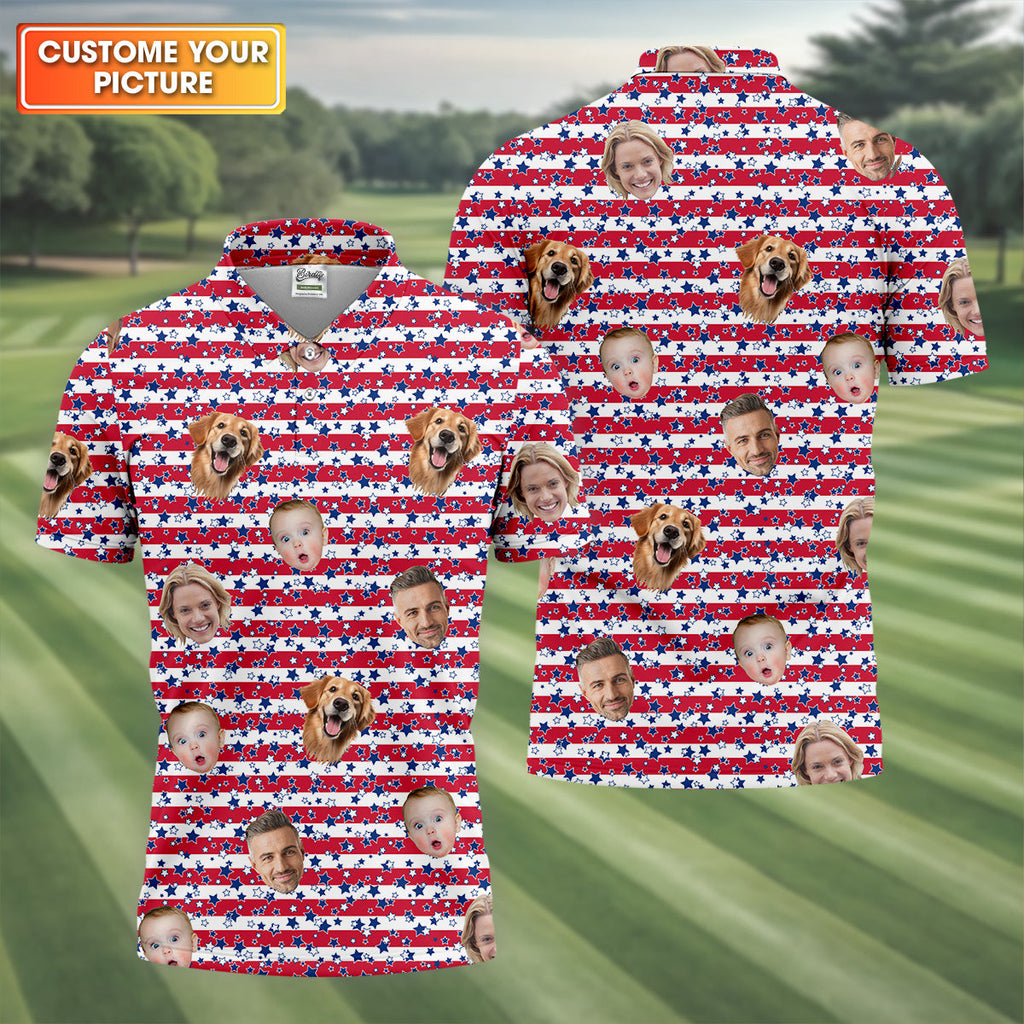 American Flag Golf Shirts, Custom Shirts With Faces, Men's Golf Polo Shirt, Men's 4th Of July Shirts