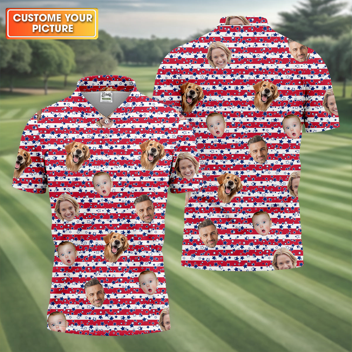 American Flag Golf Shirts, Custom Shirts With Faces, Men's Golf Polo Shirt, Men's 4th Of July Shirts