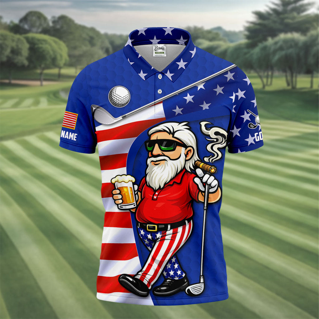 Swing Swear Drink Repeat Golf And Beer Patriotic Man 4th Of July Navy Golf Shirt, 250 Years Golf Shirts For Men