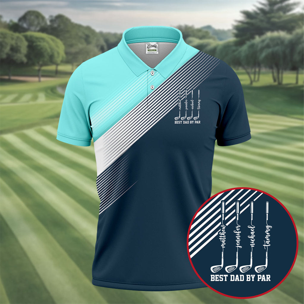 Best Dad By Par Diagonal Striped Father's Day Golf Shirt, Golf Gift For Dad, Polo Shirts For Men
