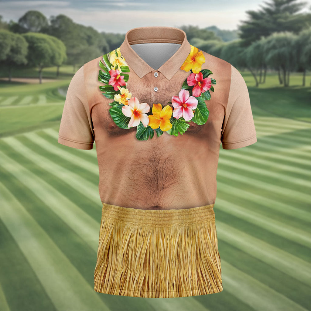 Floral Lei Tropical Theme Party Men's Funny Golf Shirts, Hawaiian Golf Shirt, Polo Shirts For Men