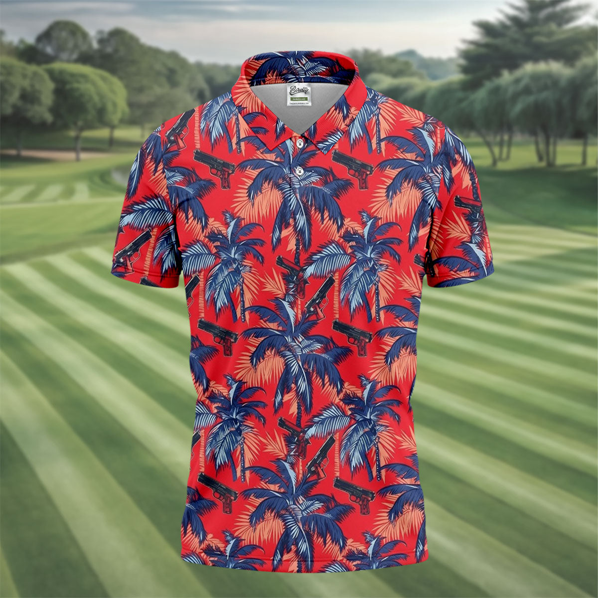 Hawaiian Palm Tree Military Theme Red Golf Shirt, Golf Shirts For Men, Polo Shirts For Men