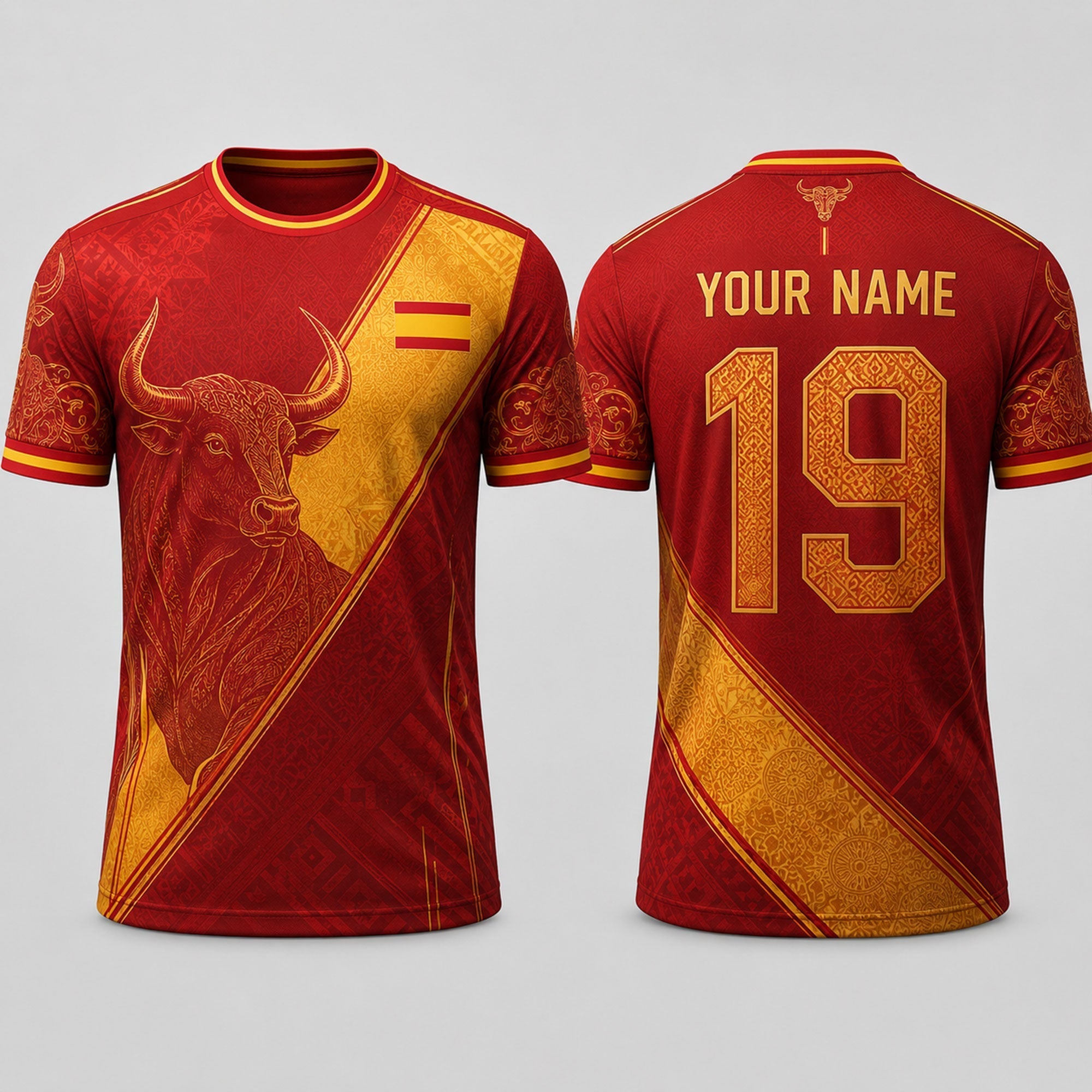 Spanish Bull Fooball Shirt, Spain Football Team V-NeckMen, Soccer Fan Football Gifts