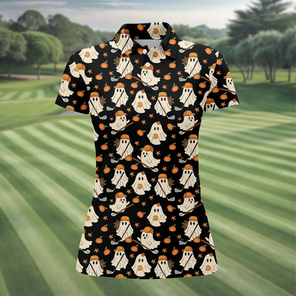 Boo Ghost Cute Pumpkin Halloween Black Golf Shirt, Halloween Gift Idea, Ladies Golf Shirts