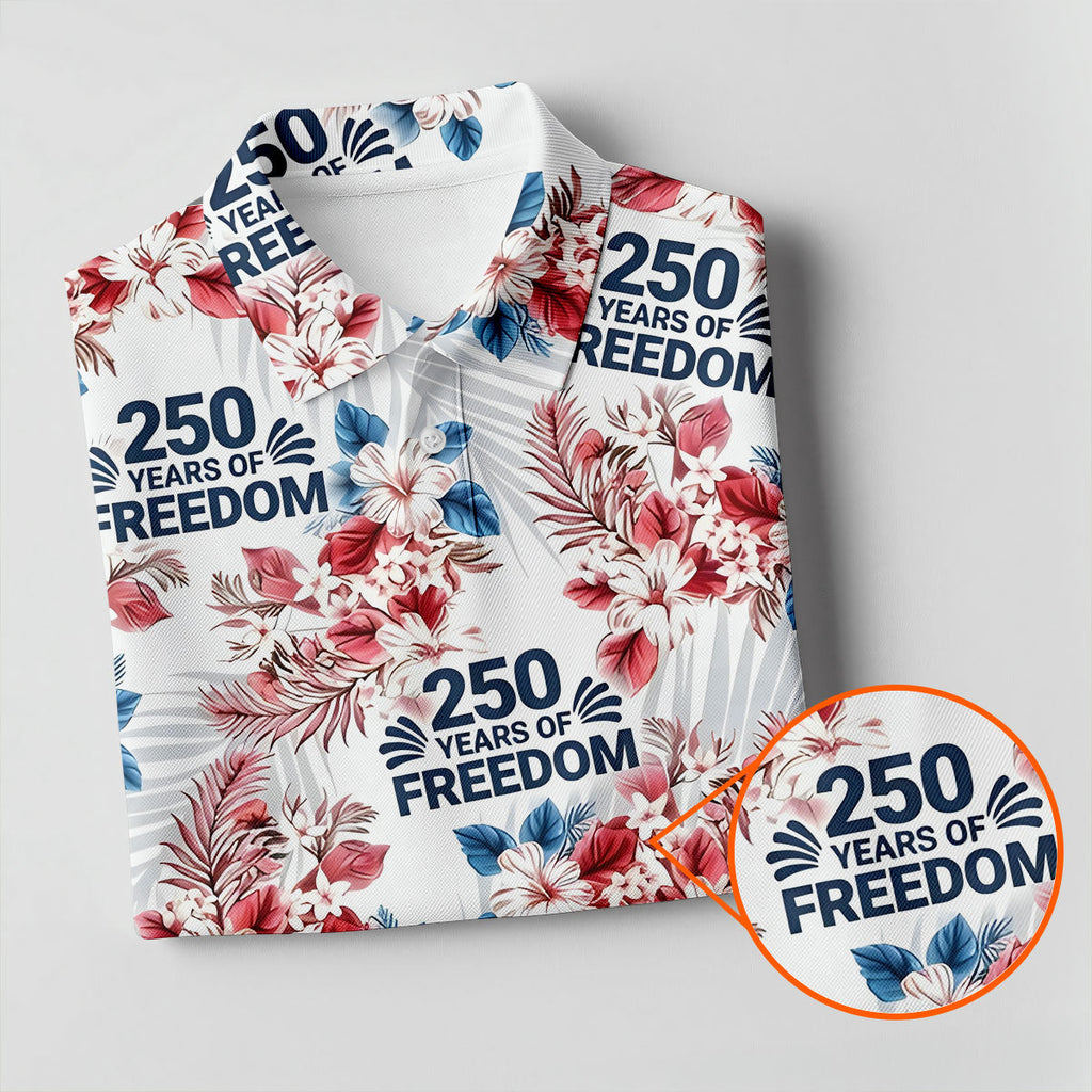 250 Years Of Freedom Tropical Vibe Retro Golf Shirt, Golf Tops For Men, 4th Of July Golf Shirts For Men