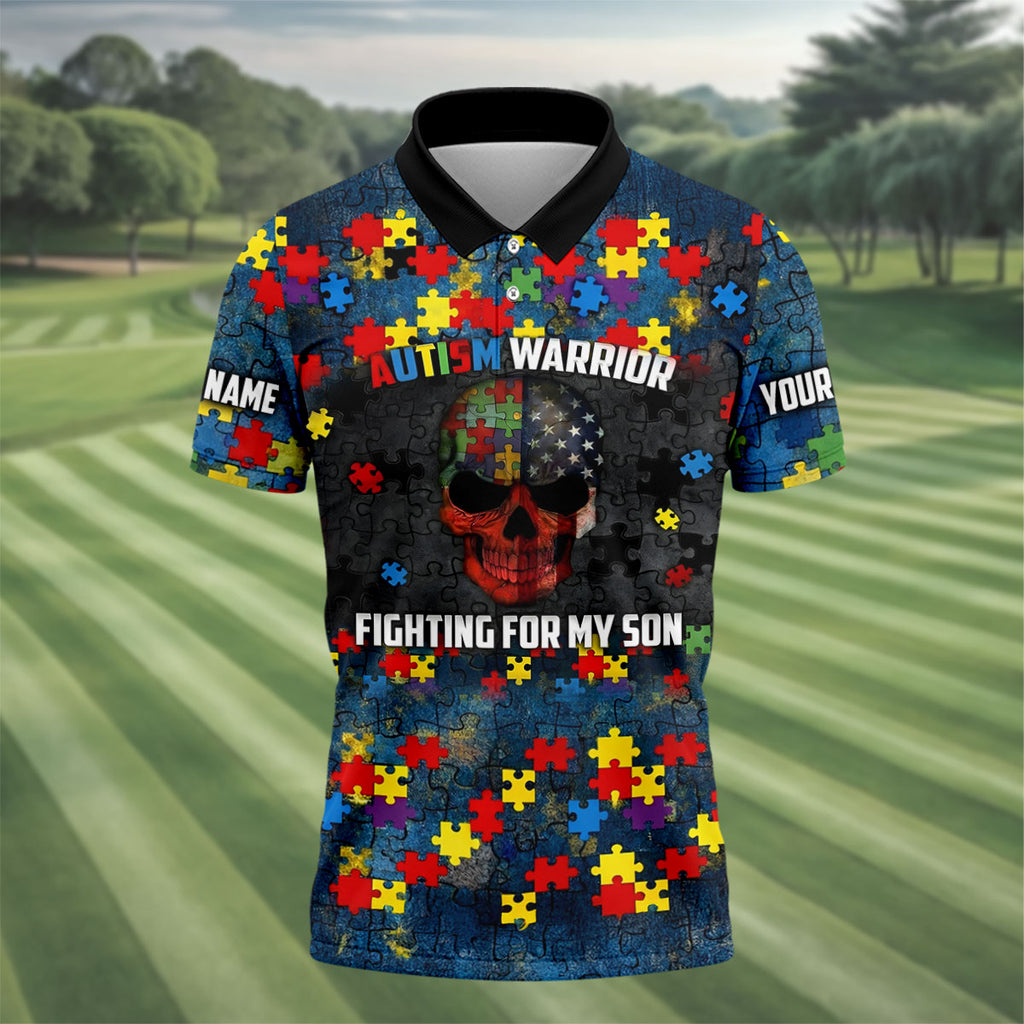 Autism Warrior Fighting For My Son Colorful Puzzles Golf Tops For Men, Father's Day Golf Gift