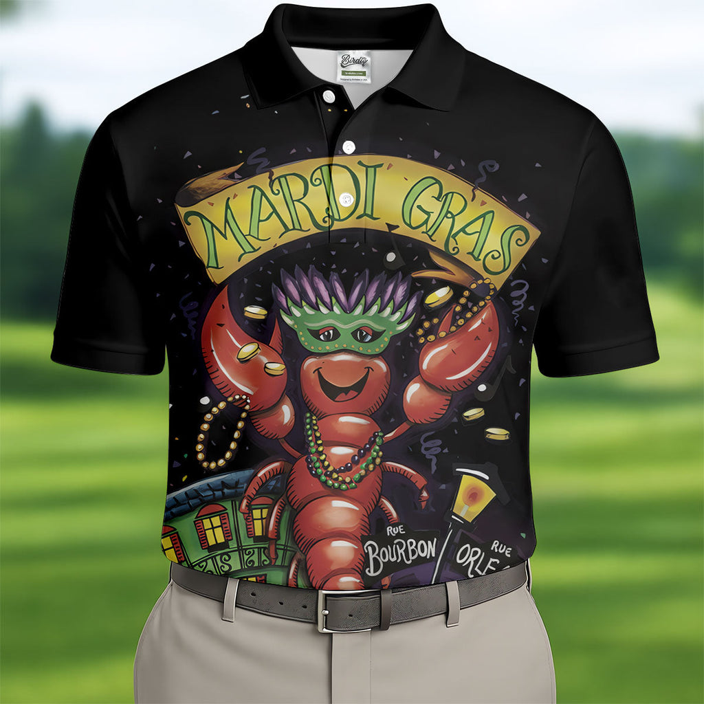 Mardi Gras Crawfish Rue Bourbon Black Golf Shirt, Polo Shirts For Men, Golf Shirts For Men