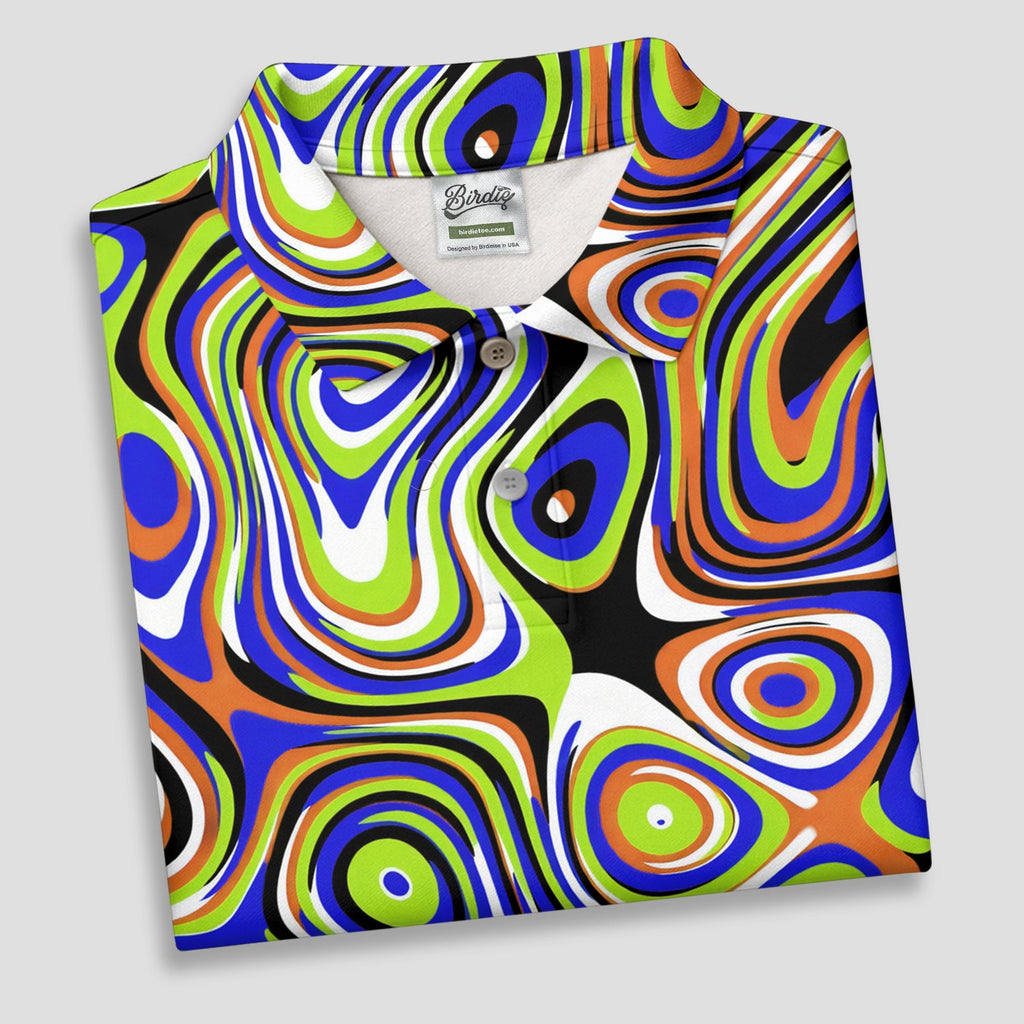 Blue And Green Fluid Art Cool Golf Shirt, Golf Tops For Men, Golf Shirts For Men, Golf Gift For Men