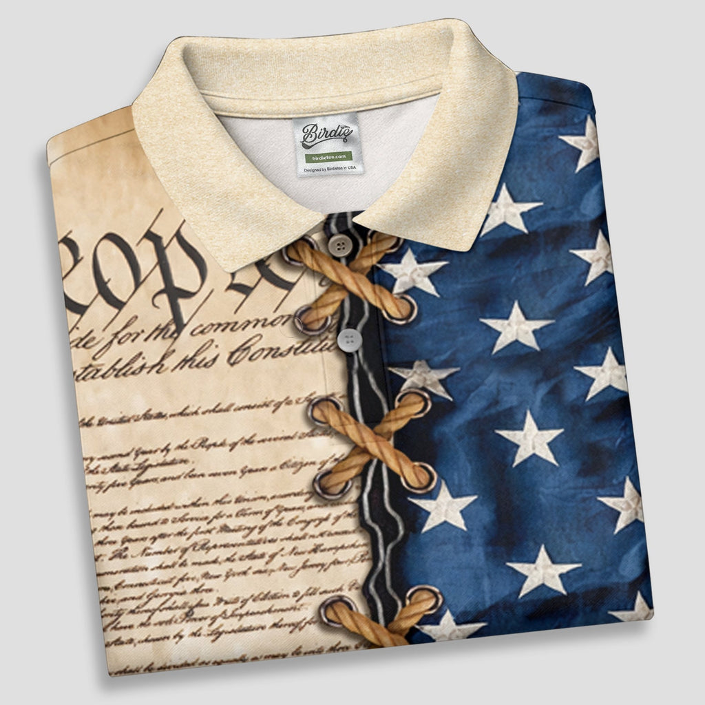 We The People Preamble Patriotic 4th Of July Beige Golf Shirt, 250th Anniversary Golf Shirts For Men