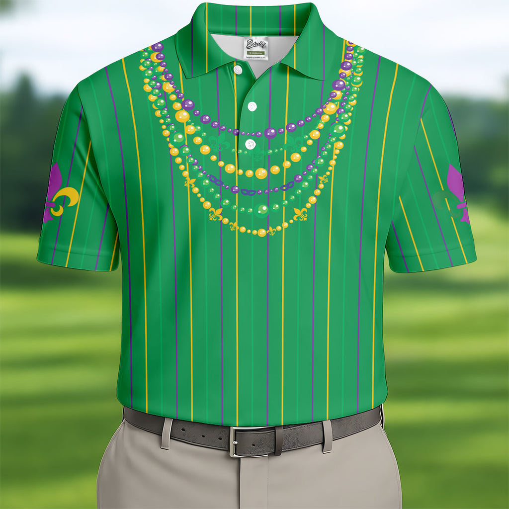 Mardi Gras Beads Necklaces Print Green Golf Shirt, Golf Tops For Men, Polo Shirts For Men, Golf Shirts For Men