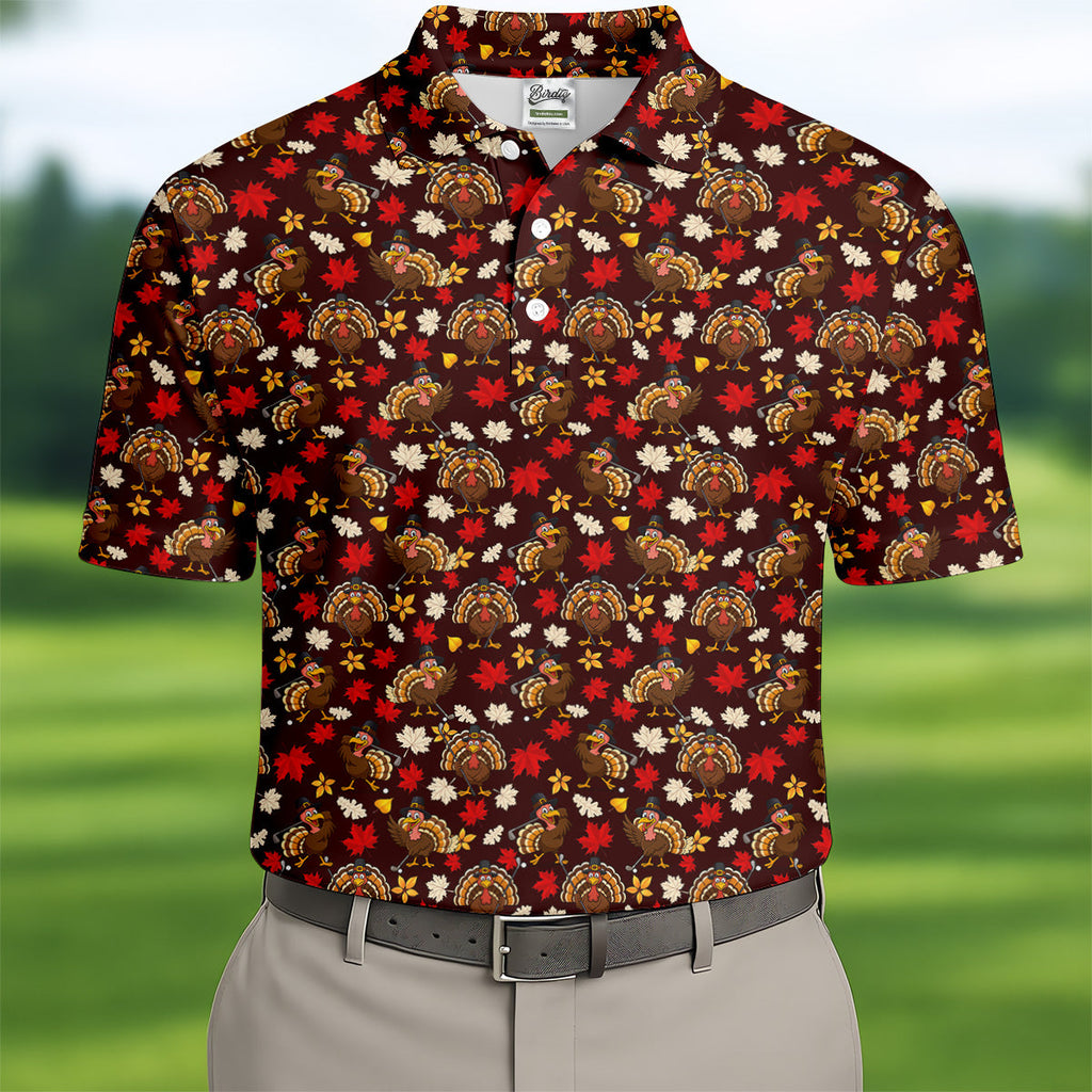 Funny Thanksgiving Turkey Golf Pose Golf Tops For Men, Polo Shirts For Men, Golf Gift For Men