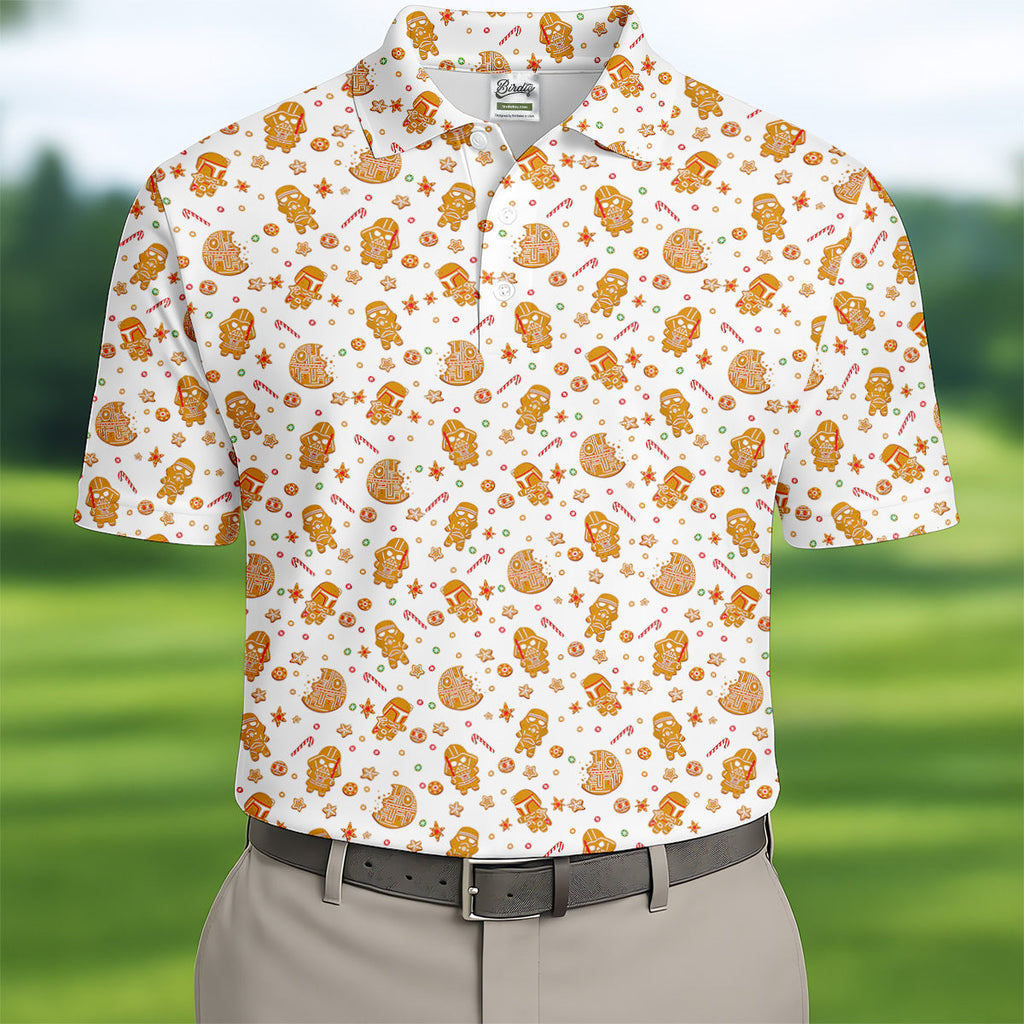 Funny Gingerbread Villain Character Christmas Golf Shirt, White Golf Polo, Fun Golf Shirts For Men