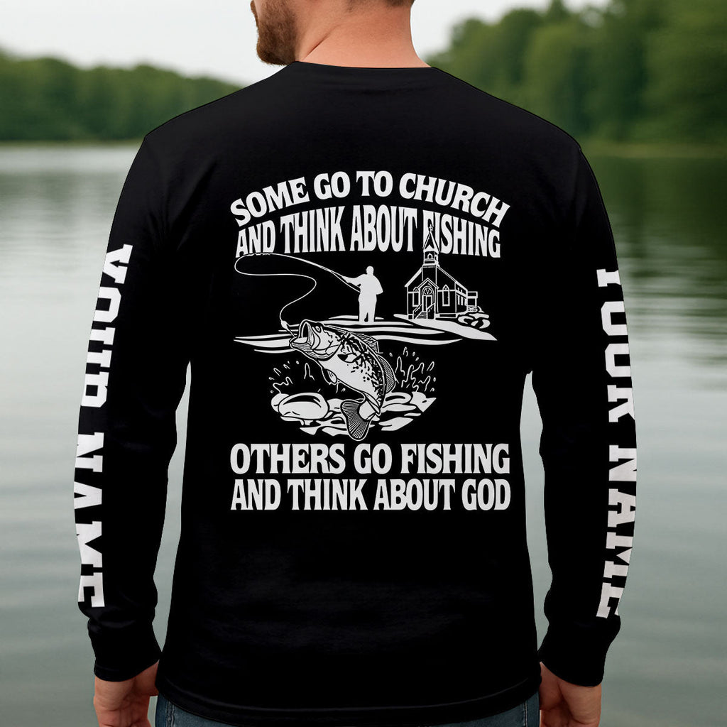 Go To Church Others Go Fishing And Think About God Fishing UPF Shirt, Mens Fishing Shirt