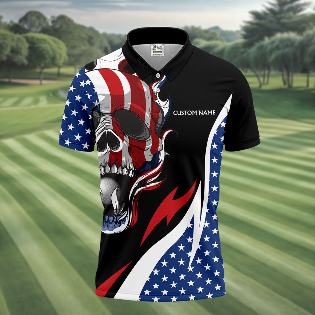 I Was One Under Today Cool Skull US Flag Golf Shirt, 4th Of July Patriotic Golf Shirts For Men