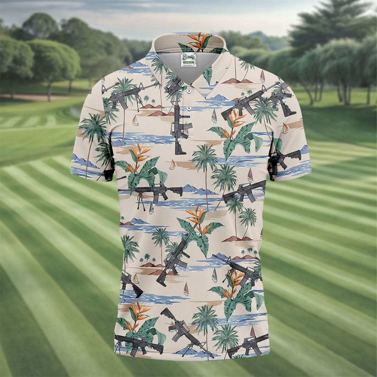 Hawaiian Palm Tree With Army Theme Golf Shirts For Men, Polo Shirts For Men, Golfing Apparel
