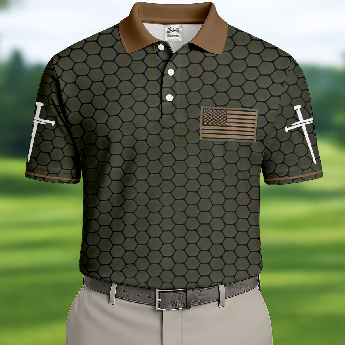 USA 250th Anniversary Patriotic Polo Men's Faith Cross And American Flag Print Polo ShirtOf July Shirt