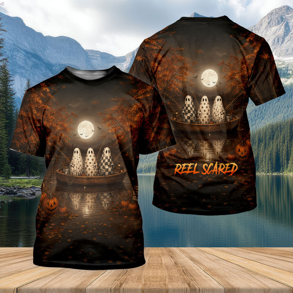 Reel Scared Ghost Fishing Halloween Shirt, Fishing Shirts For Men, Long Sleeve Shirt