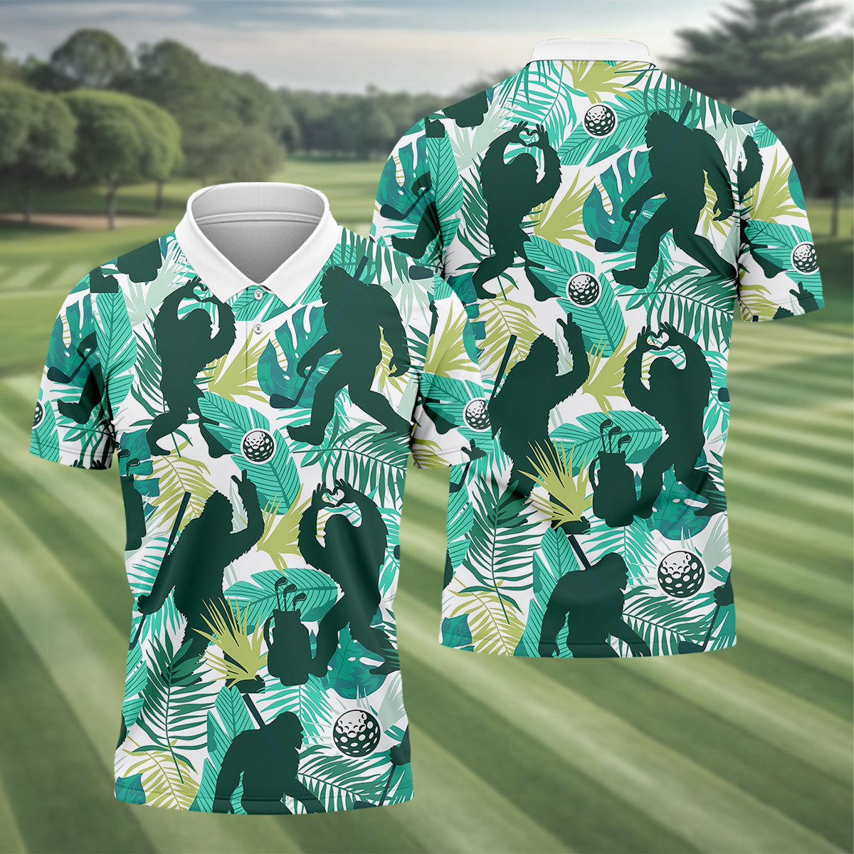Bigfoot Sasquatch Golf Polo ShirtFunny Golf Shirt, Men Golf Gifts