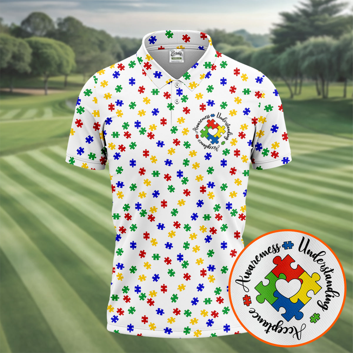 Awareness Understanding Acceptance Autism Puzzle Men's Polo ShirtAutism Awareness Shirt, Golf Shirts For Men