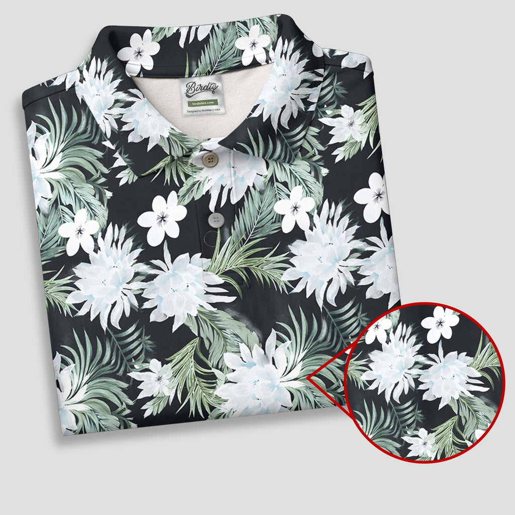 White Flower Tropical Hawaiian Vibe Golf Tops For Men, Golf Shirts For Men, Golf Gift For Men