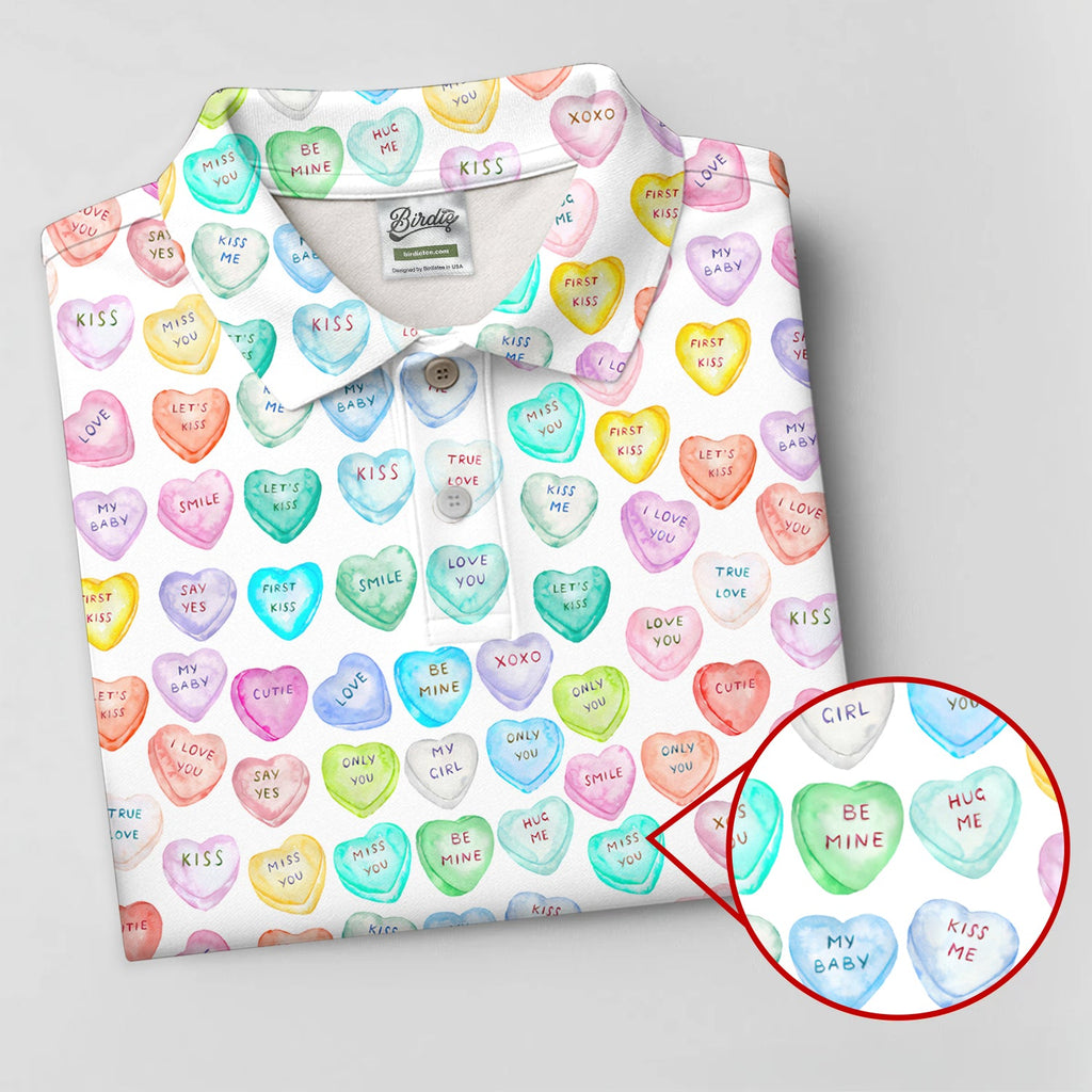 Sweet Words Watercolor Heart Golf Tops For Men, Valentines Golf Gift, Polo Shirts For Men