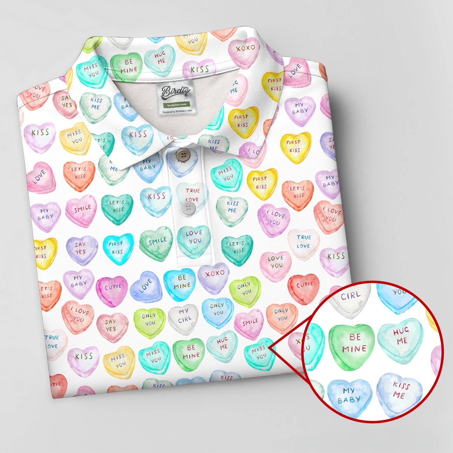 Sweet Words Watercolor Heart Golf Tops For Men, Valentines Golf Gift, Polo Shirts For Men