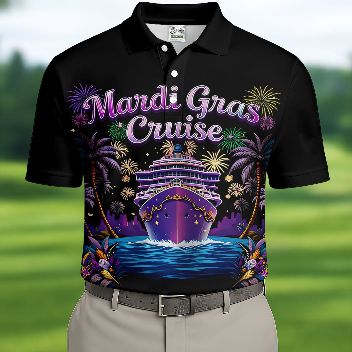 Mardi Gras Cruise Festive Theme Golf Tops For Men, Polo Shirts For Men, Golf Shirts For Men