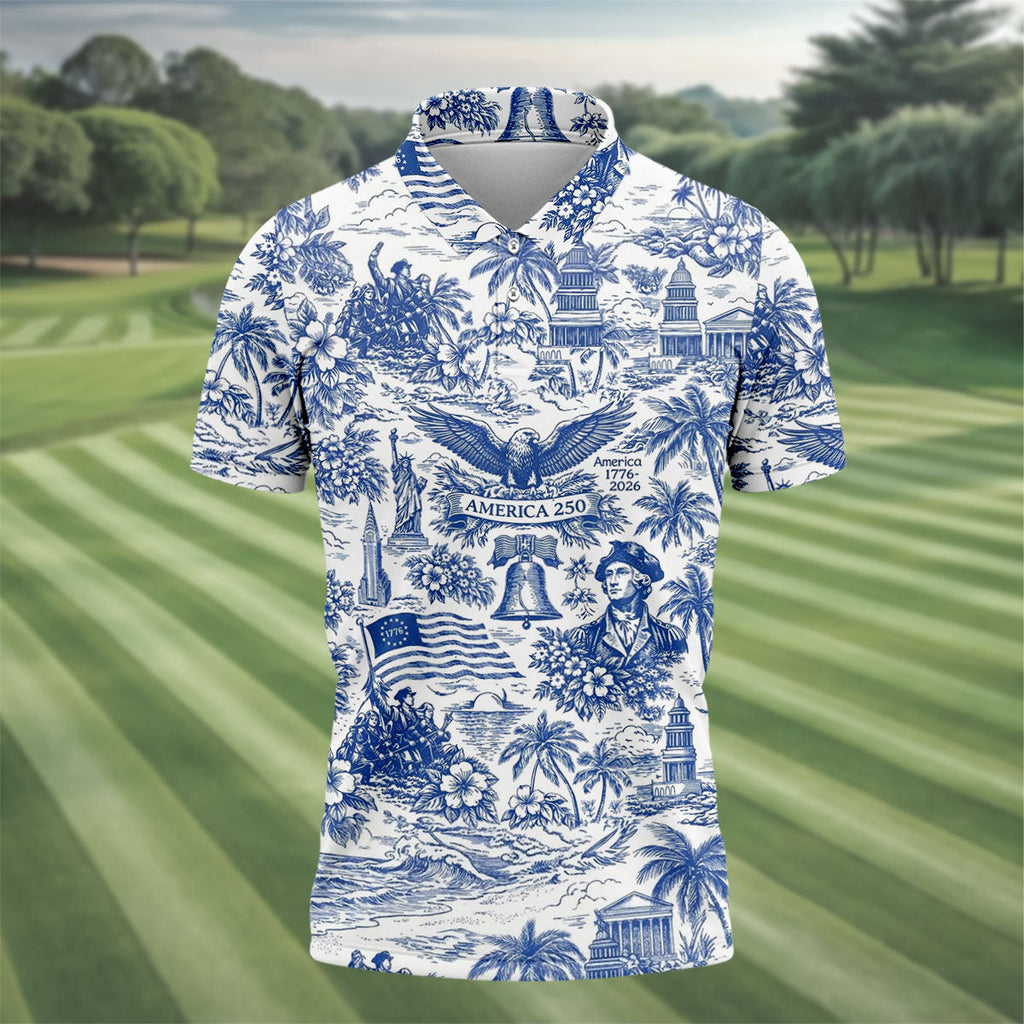 250 Years Of America Tropical Vibe Vintage Golf Shirt, Patriotic 4th Of July Golf Shirts For Men