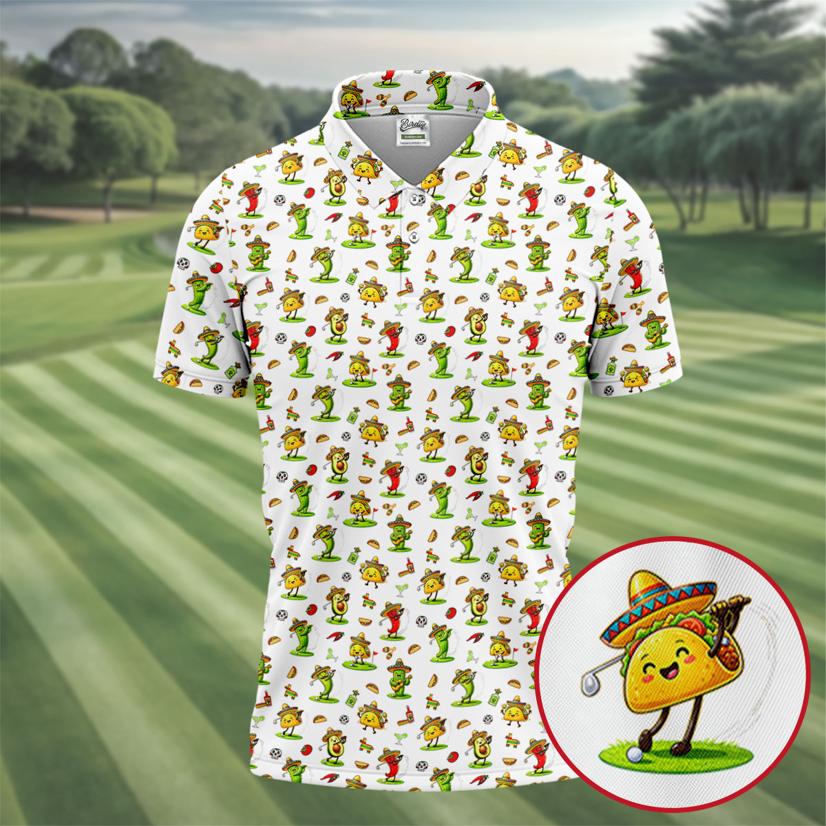 Mexican Cartoon Food Characters Cinco De Mayo Celebration Fiesta Themed White Golf Shirts For Men
